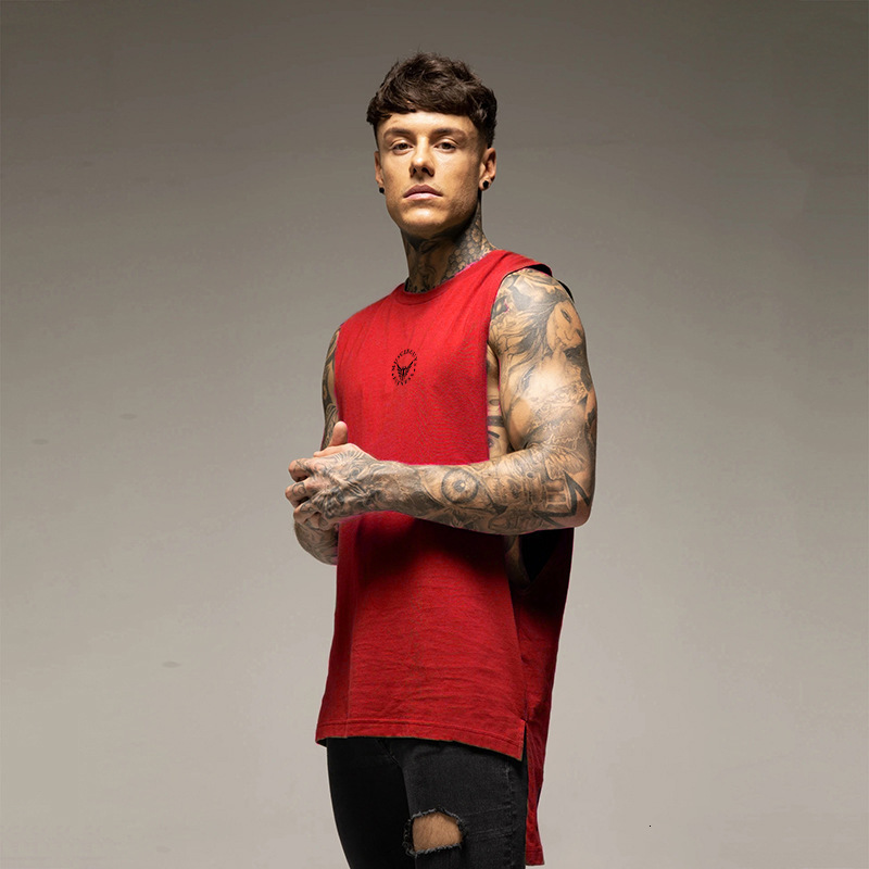 Summer Split Loose Fit Sports Fitness Tank Top Mens Extended Hip Hop Fashion Sleeveless Tshirt 260423