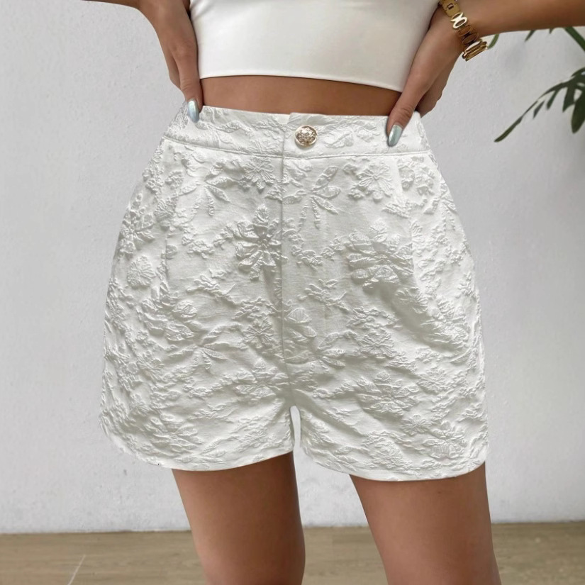 Designer 2026 Large Stock Available For New Summer Women's Fashion Textured Jacquard Luxury Elegant High-waisted Straight Shorts Free Shipping