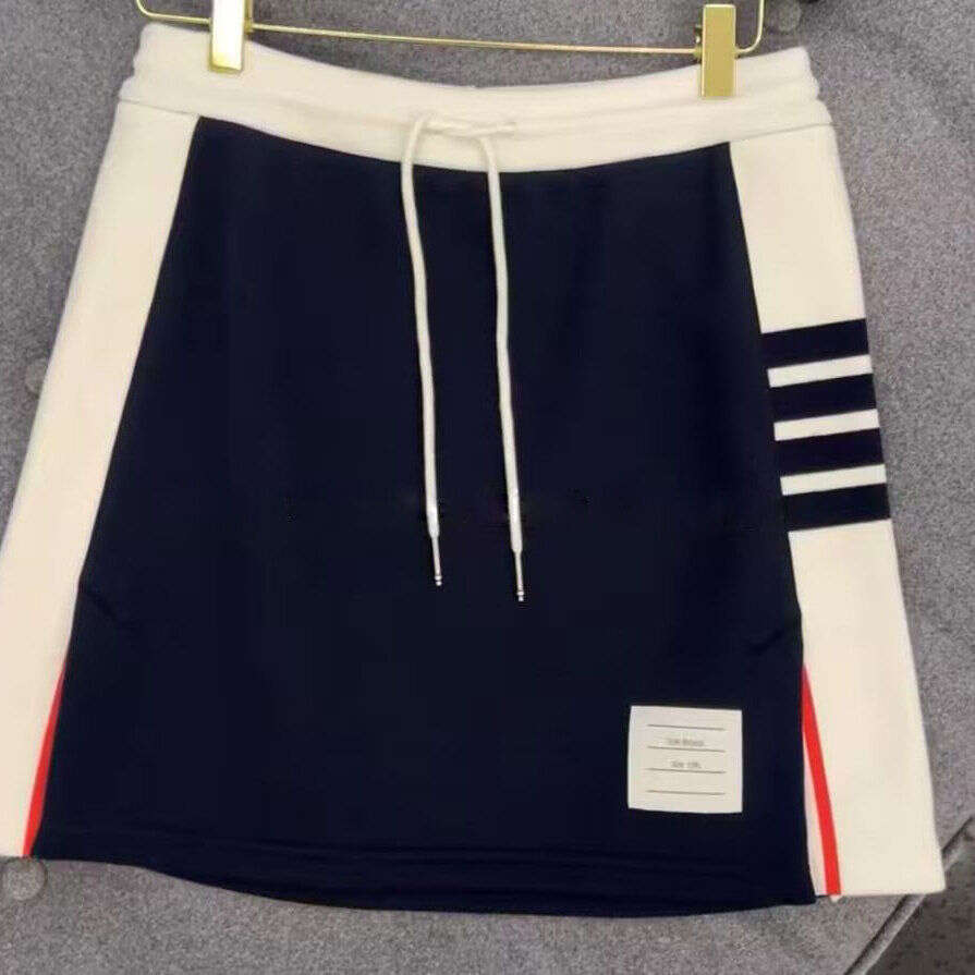 Two Piece Dress College-Style Color-Blocked Polo Collar Women's Summer New Short-Sleeve Knit Top And Four-Stripe Skirt Two-Piece Set Suit Knitted