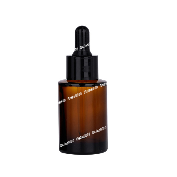 30ML Glass Bottle Flat Shoulder Frosted/Transparent/Amber Round Essential Oil Serum Bottles With Glasses Dropper Cosmetic Travel Bottlees