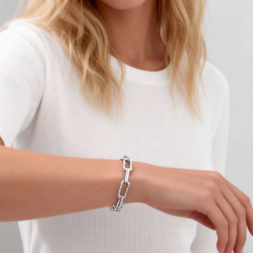 Two Tone Twist Link Paperclip for Women, Chunky Stainless Steel Bracelet Adjustable Link, 18k Gold Plated Jewelry J260511