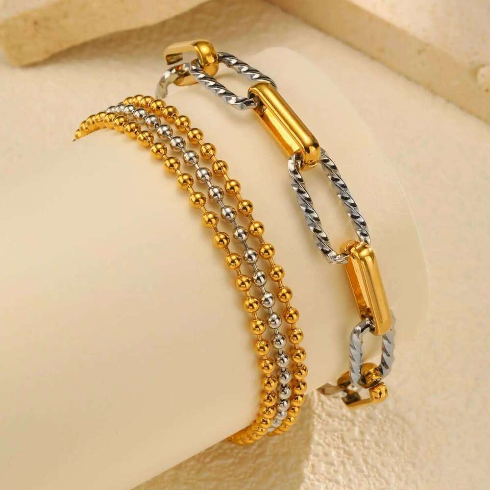 Two Tone Twist Link Paperclip for Women, Chunky Stainless Steel Bracelet Adjustable Link, 18k Gold Plated Jewelry J260511