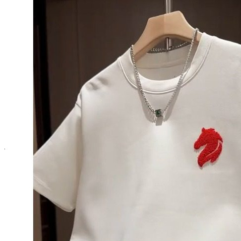 Heavy Industry Letter Embroidery Designer T-shirt Luxury Men's Clothing Solid Color Loose Business Cotton T-shirt Trendy Brand Sports Short Sleev