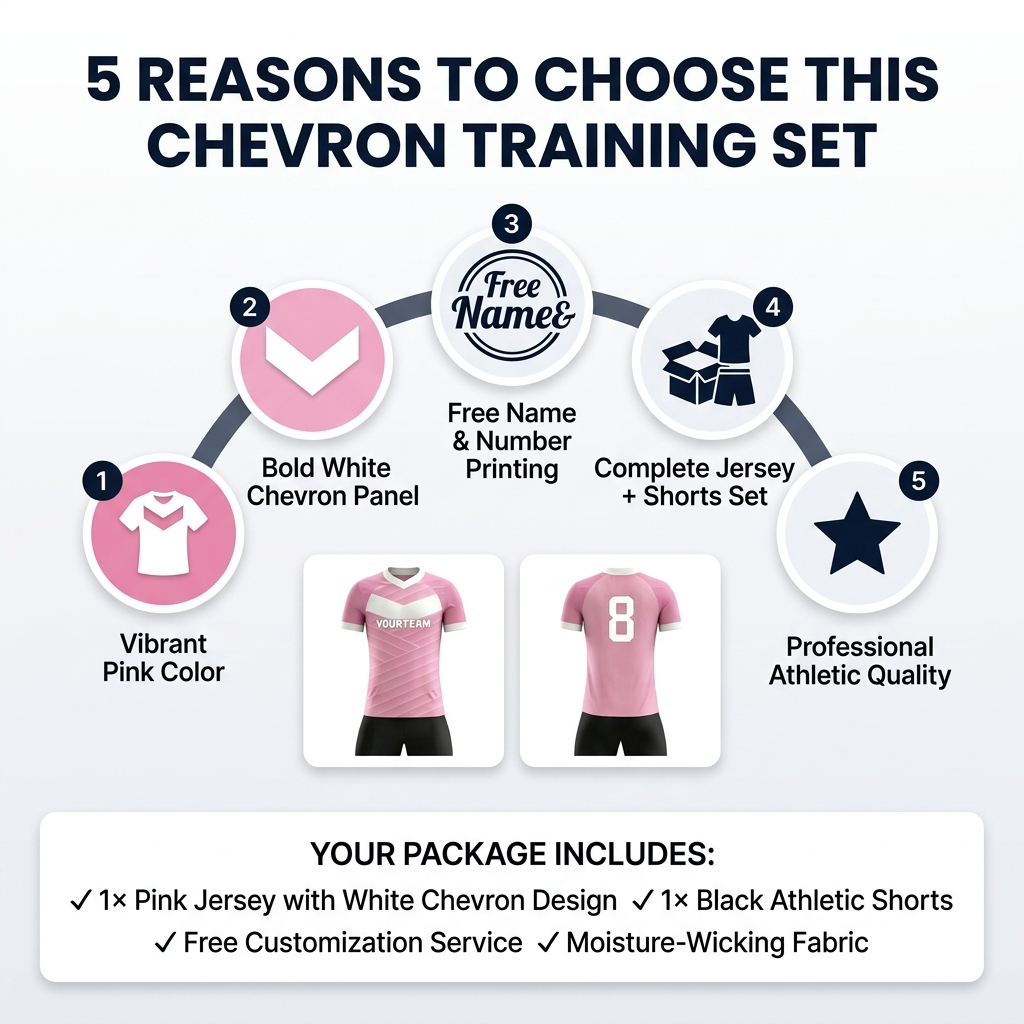 Custom Soccer Jersey Set Men Pink White Chevron Football Uniform with Shorts Personalized Name Number Breathable Quick Dry Kit - view 8