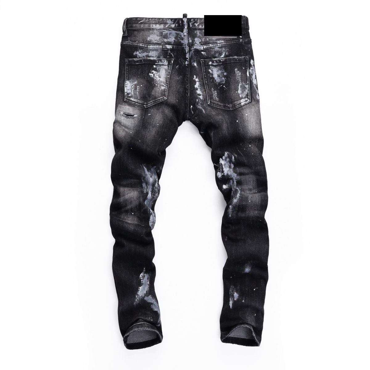 Jeans Men's black ink-blurry distressed patched slim-fit ankle-length fashionable style T260511