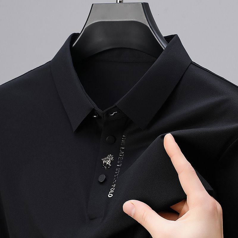 Designer High-end foreign trade summer polo shirt for men, business casual seamless ice silk short-sleeve t-shirt with turn-down collar and printed lo