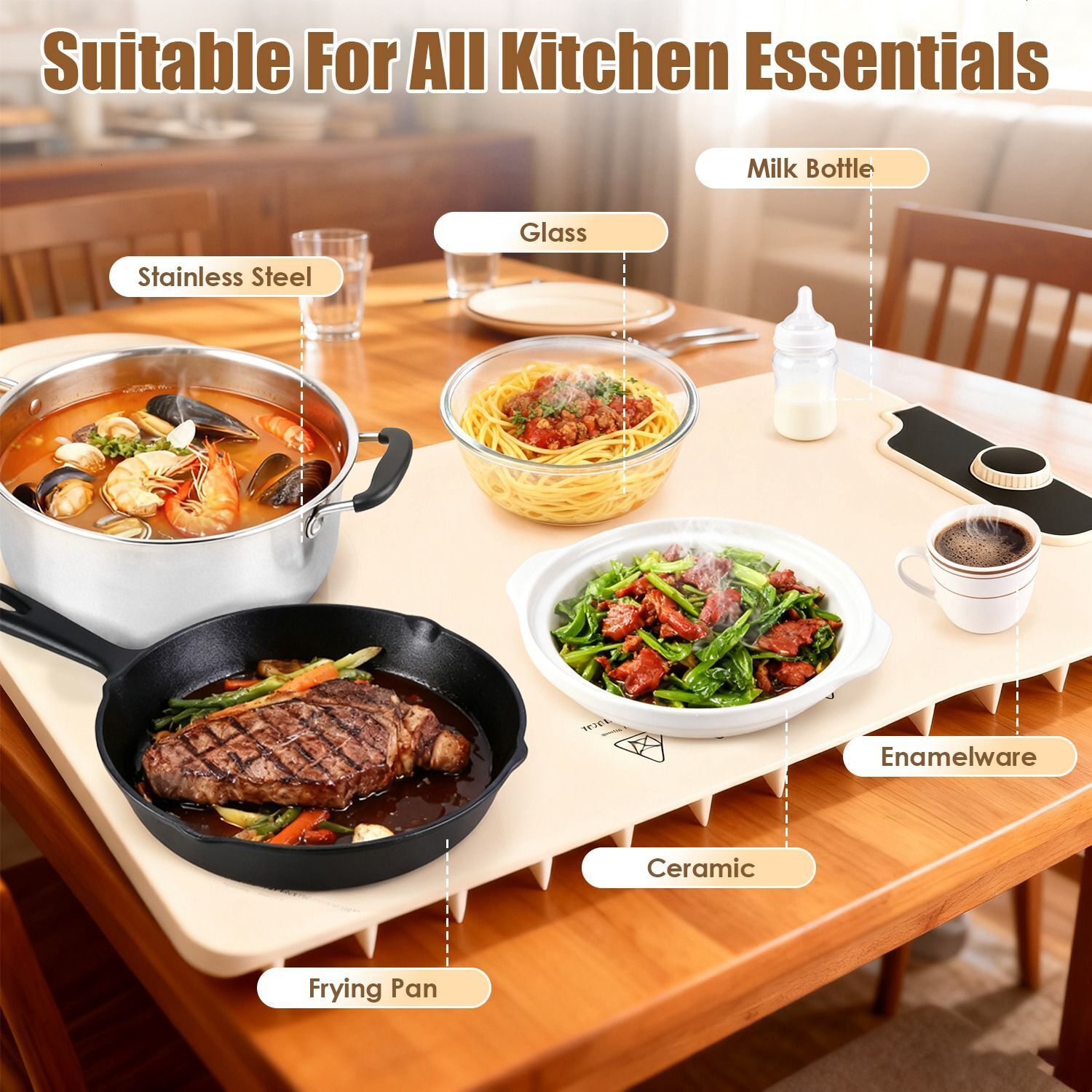 Food Warming Mat 236X158In 300W Fast Heating Electric Silicone Food Warmer 14 Temp Levels 10Hrs Timer Settings Roll-Up Portable Hot Plates Heat Pad Fo - view 6