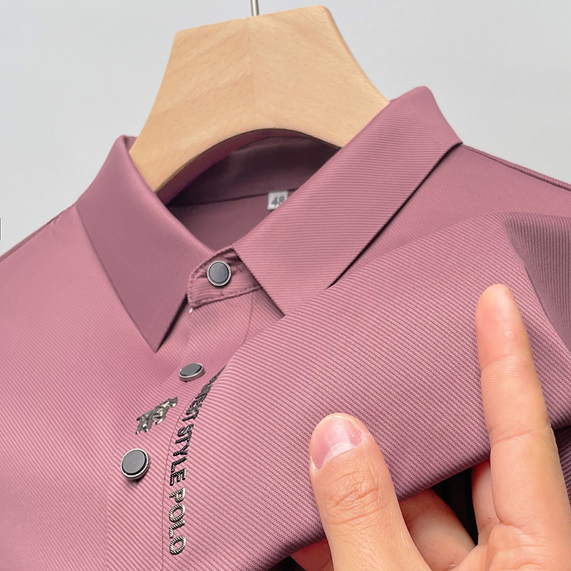 Designer High-end foreign trade summer polo shirt for men, business casual seamless ice silk short-sleeve t-shirt with turn-down collar and printed lo