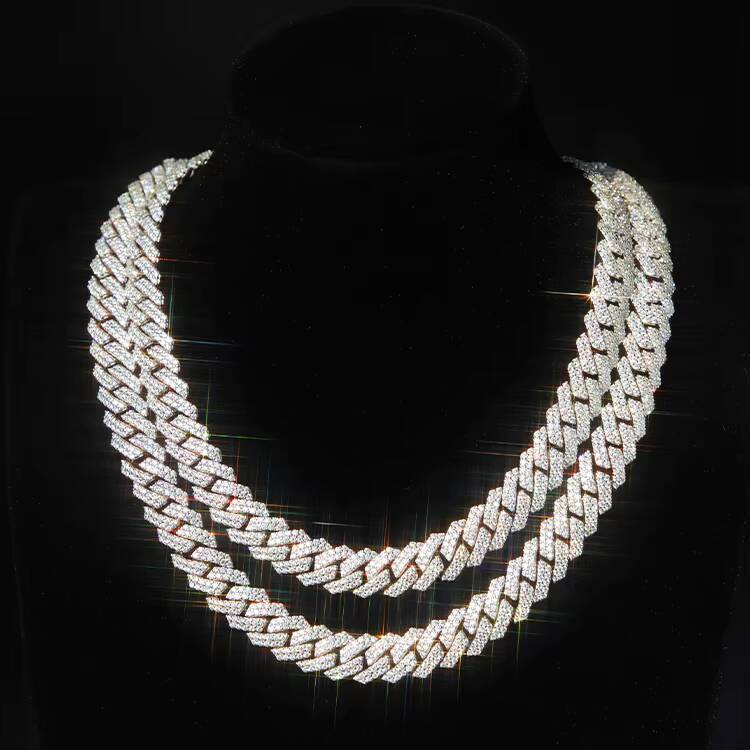 Yy RTS Iced Out 2rows VVS Moissanite Cuban Link Chian 925 Silver Fine Jewelry Necklaces for Men Pass Diamond Tester