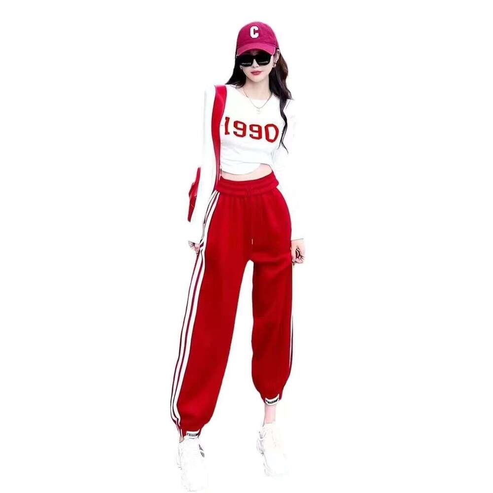 Fitness Set Fashionable Stylish Women's Outfit Spring Autumn New Style Loose Slimming Long-Sleeve Top And Sweatpants Two-Piece Set Sportswear Set