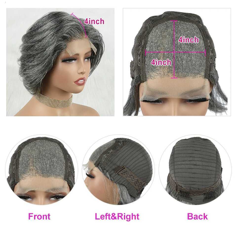 Gray Color 4x4 Lace Closure Human Hair Wigs For Women Mix Silver Lace Closure Wigs Pre Plucked 8 Inches Short BOB Wigs HairUGo X260511