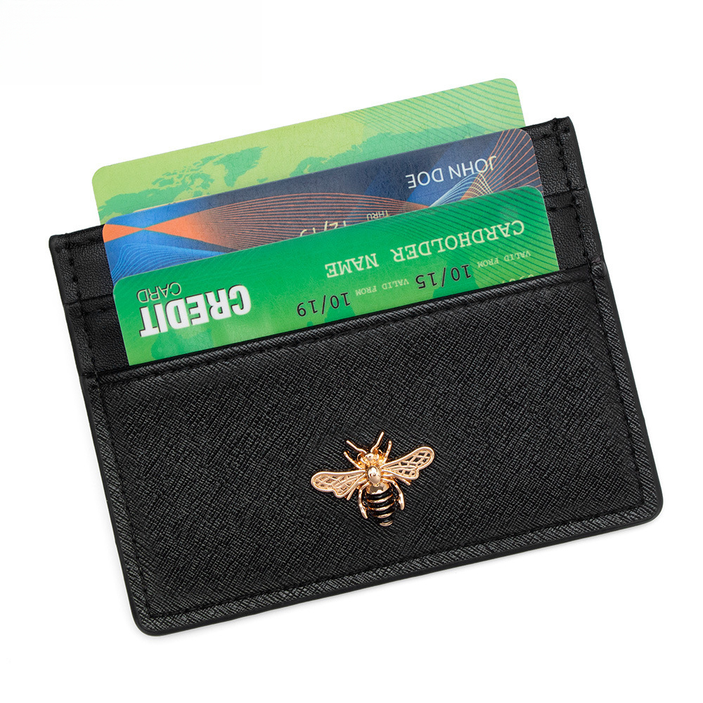 Black Brown Leather Card Holder Large Capacity All Match With Bee Shaped Metal Decoration Slim Design - view 6