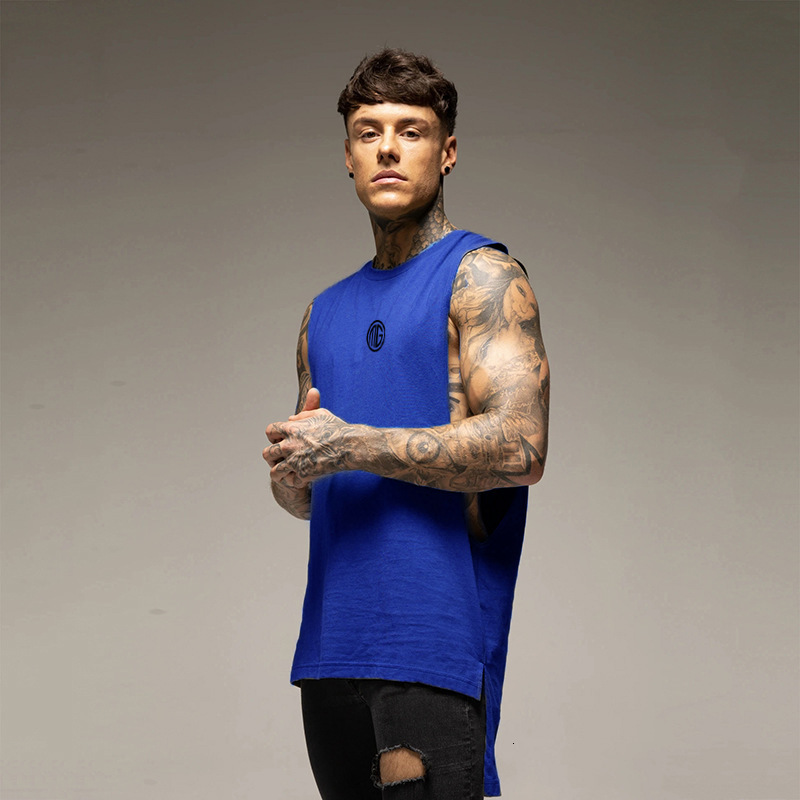 Summer Split Loose Fit Sports Fitness Tank Top Mens Extended Hip Hop Fashion Sleeveless Tshirt 260423