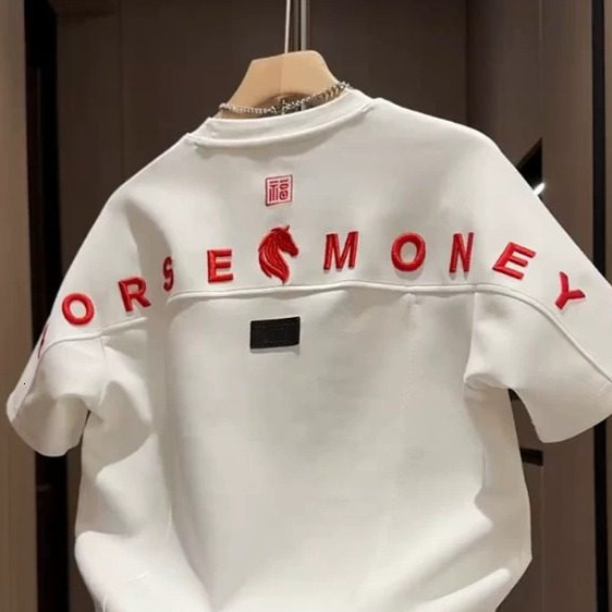 Heavy Industry Letter Embroidery Designer T-shirt Luxury Men's Clothing Solid Color Loose Business Cotton T-shirt Trendy Brand Sports Short Sleev