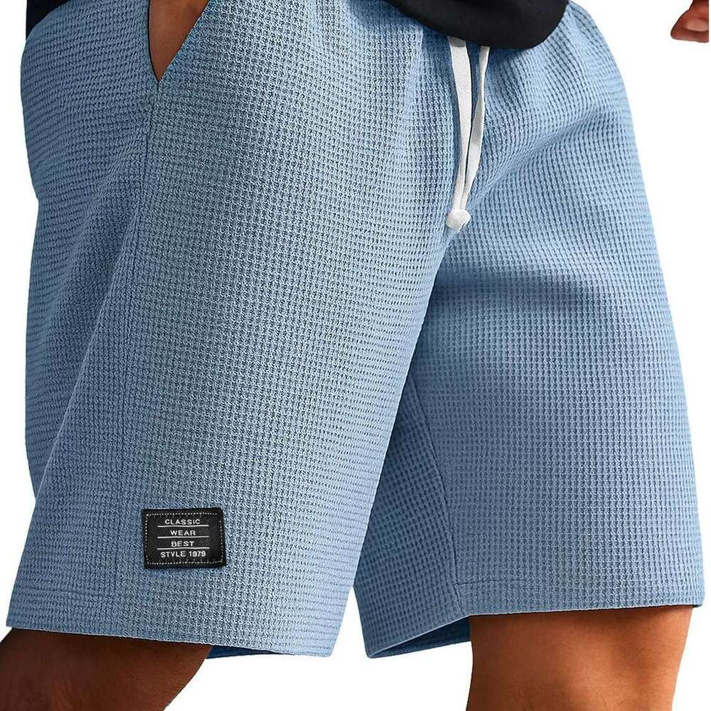Men's Summer Sports Shorts, American Style Casual Waffle Knit Shorts, Mid-Length Pants for Young and Middle-Aged Men