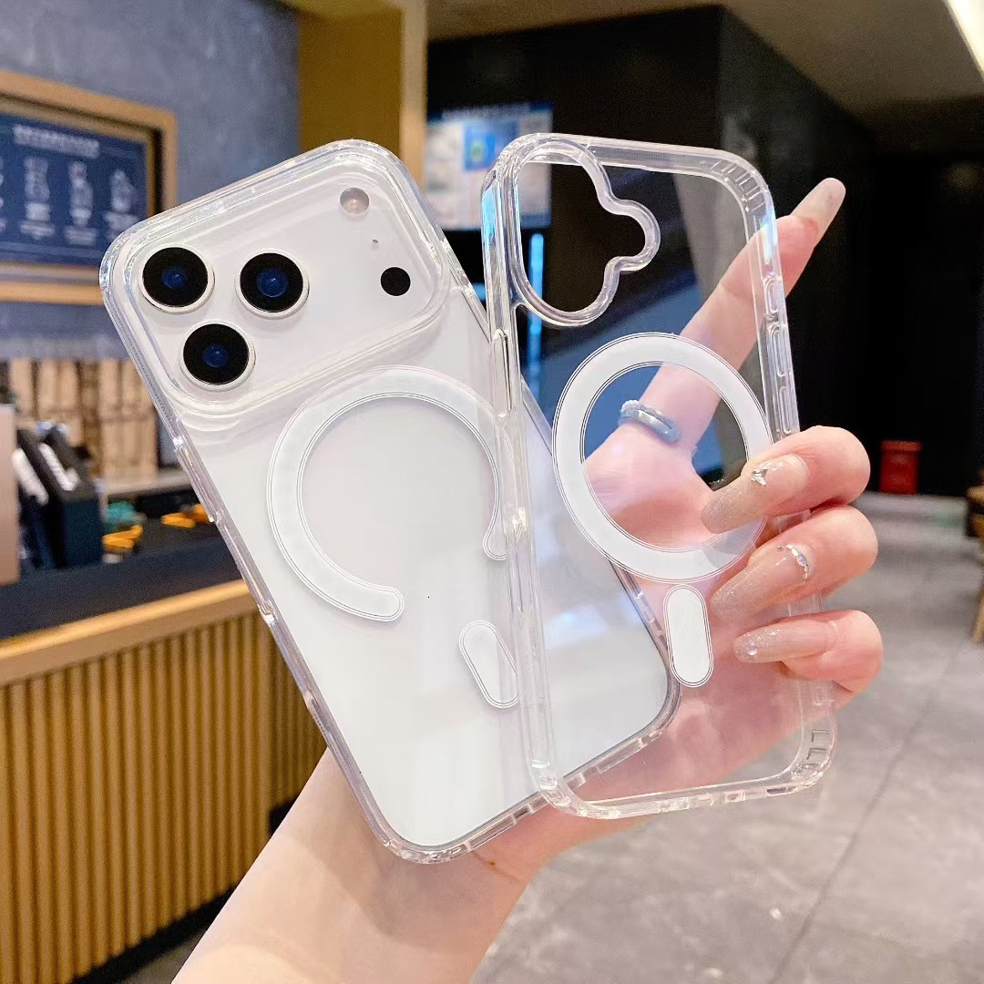 Magsafe Shockproof Transparent Magnetic Simple Suitable for Apple 17 Anti-drop Phone Not Easy to Yellow Large Hole Case
