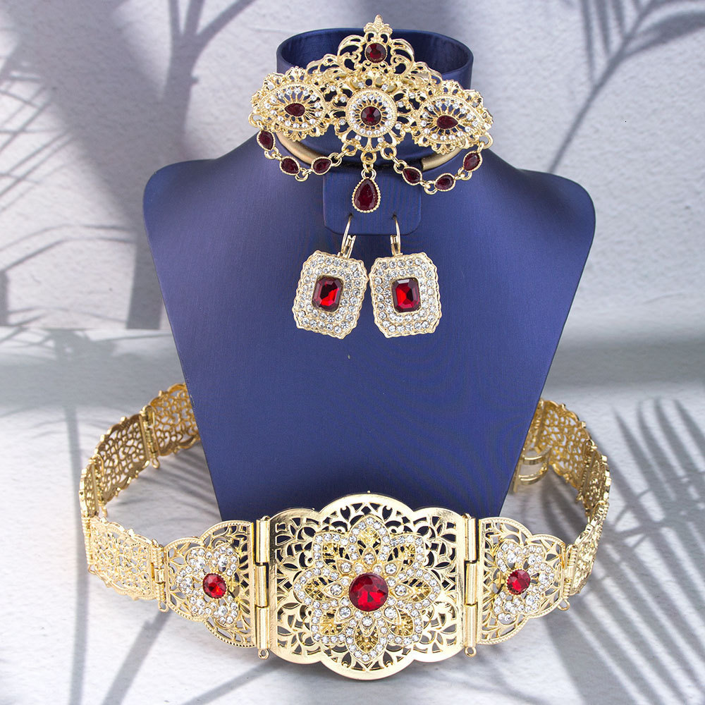 Arabian Wedding Jewelry Set Robe Dress Belt Earrings Necklace Moroccan Metal Waist Chain Wedding Bridal Crown Head Chain 241107