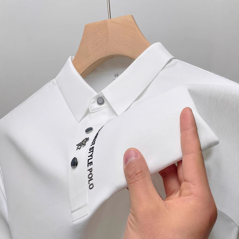 Designer bestseller European size high-end summer polo shirt for men, business casual seamless ice silk short-sleeve t-shirt with pony logo - view 3
