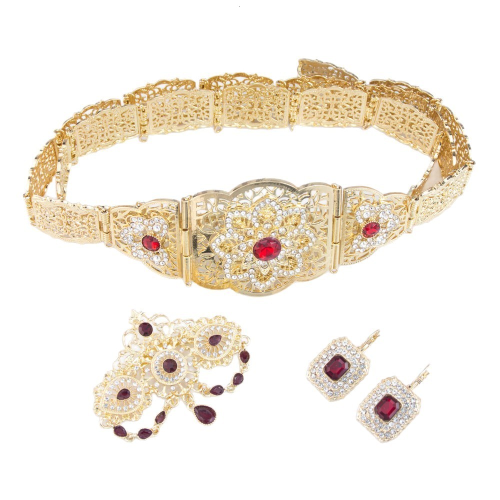 Arabian Wedding Jewelry Set Robe Dress Belt Earrings Necklace Moroccan Metal Waist Chain Wedding Bridal Crown Head Chain 241107