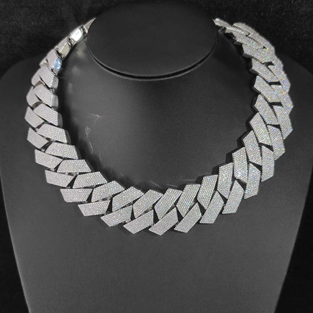 Sparkg Big Guy Thick Heavy 25MM Hand Setting 7 Rows Chain Moissanite Dia Stone Cuban k Necklace Hip Hop Jewelry