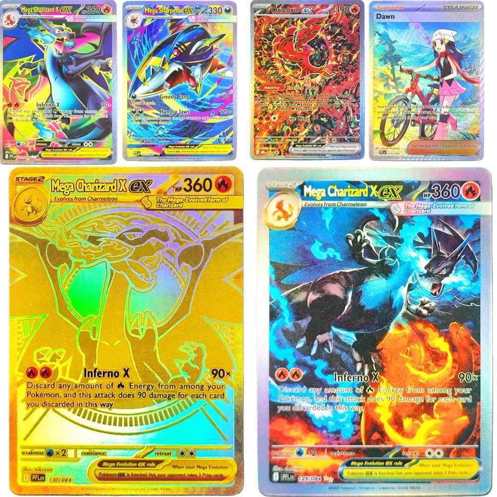 DIY Pokemon Cards Mega Charizard X EX PFL 130/094 125/094 109/094 Oricorio 024 ME02 Phantasmal Flames PTCG English Trading Card L260511M4NL