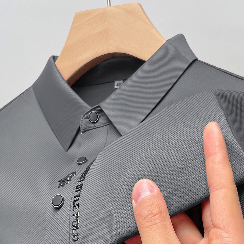 Designer High-end foreign trade summer polo shirt for men, business casual seamless ice silk short-sleeve t-shirt with turn-down collar and printed lo