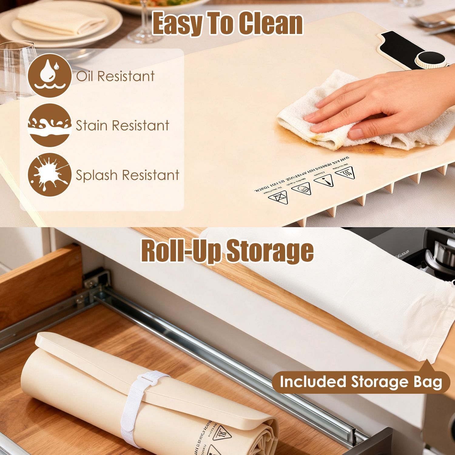 Food Warming Mat 236X158In 300W Fast Heating Electric Silicone Food Warmer 14 Temp Levels 10Hrs Timer Settings Roll-Up Portable Hot Plates Heat Pad Fo - view 7