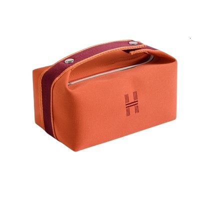 Canvas Cosmetic Bag With Embroidered Logo Colorful Trim And Zipper Closure Portable Travel Organizer