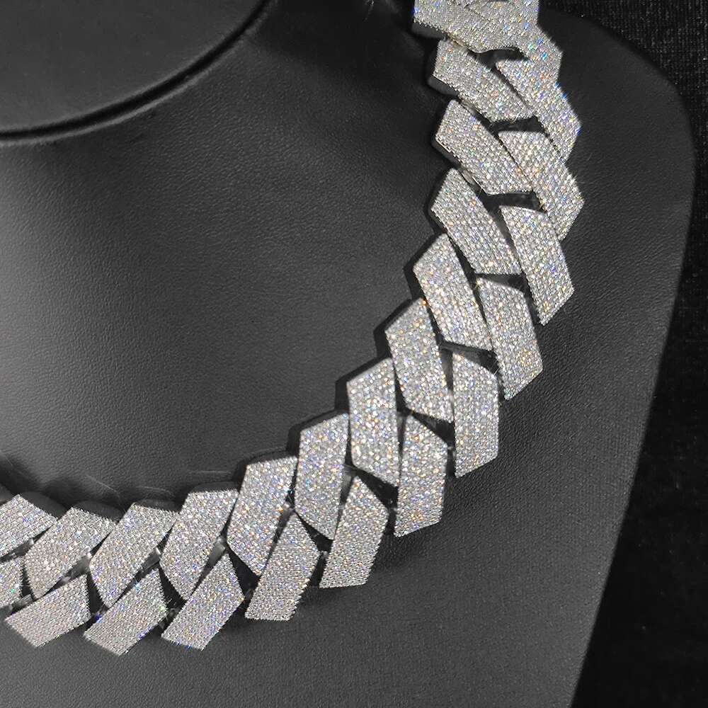 Sparkg Big Guy Thick Heavy 25MM Hand Setting 7 Rows Chain Moissanite Dia Stone Cuban k Necklace Hip Hop Jewelry