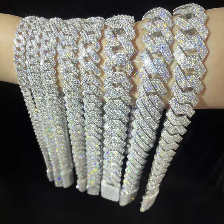 Yy RTS Iced Out 2rows VVS Moissanite Cuban Link Chian 925 Silver Fine Jewelry Necklaces for Men Pass Diamond Tester