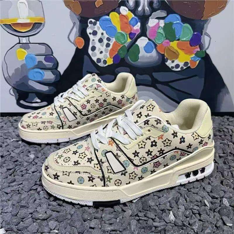 2026 VUTITDN free shipping New Colorful Star & Flower Print Sneakers - Retro Beige Platform Casual Shoes, Unisex Breathable Street Style Trainers dh91