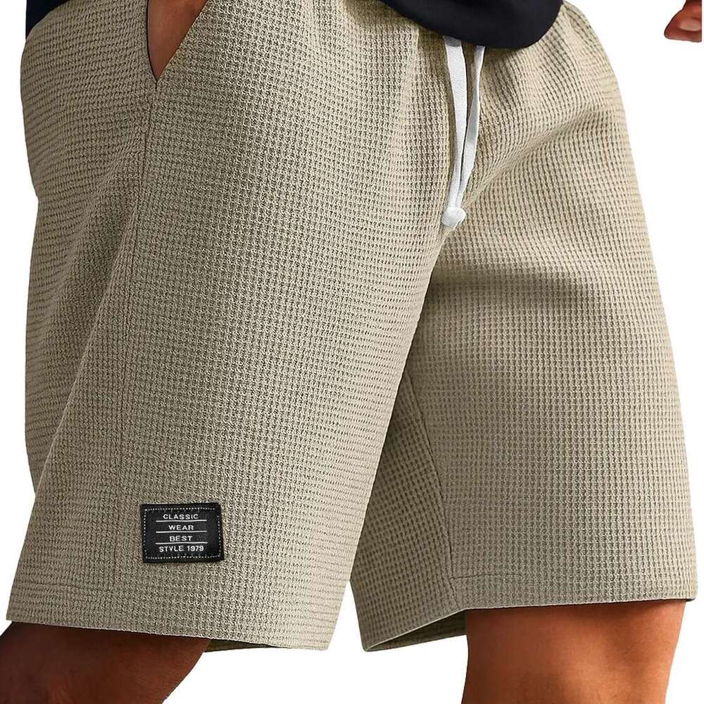 Men's Summer Sports Shorts, American Style Casual Waffle Knit Shorts, Mid-Length Pants for Young and Middle-Aged Men