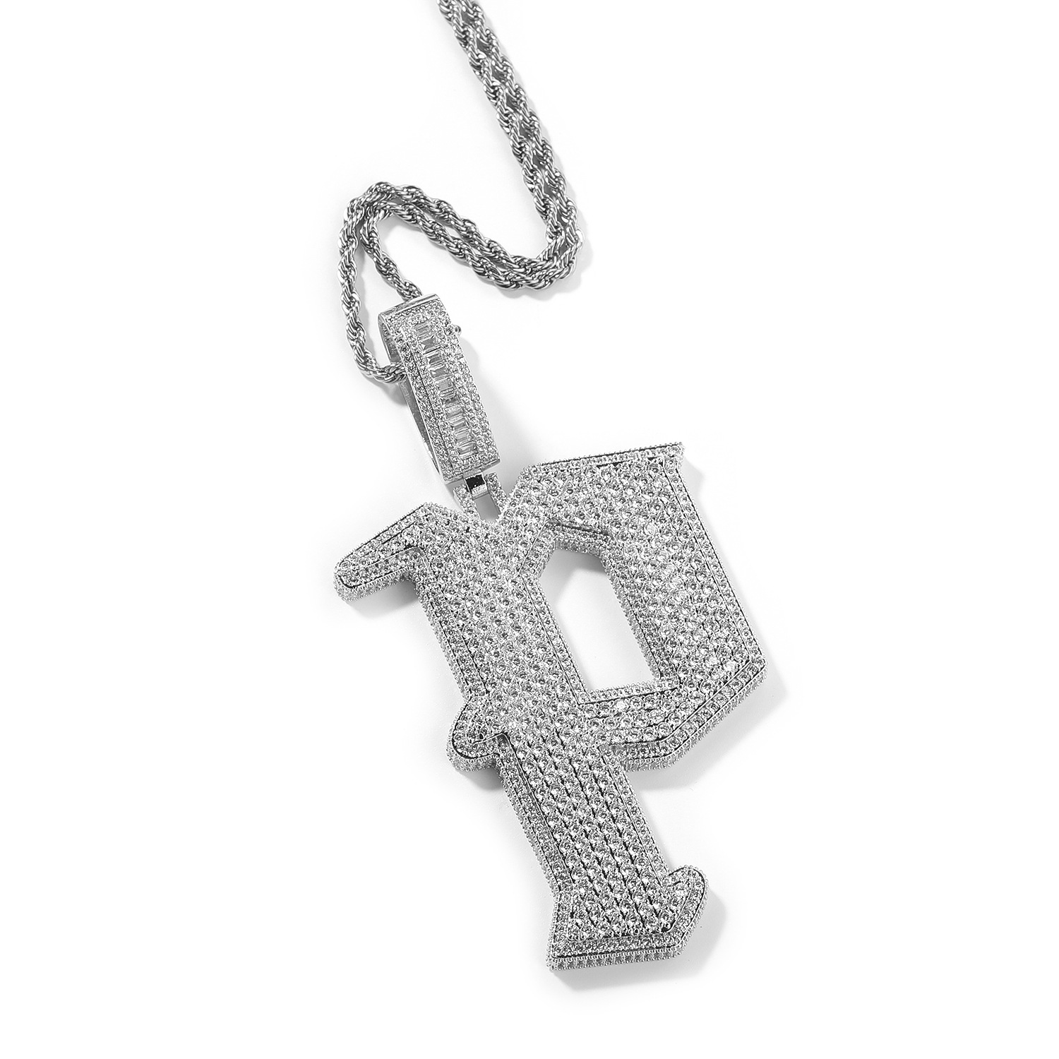 Hip Hop Big P Letter Pendant Necklace 5A Zircon 18K Real Gold Plated Rap Jewelry