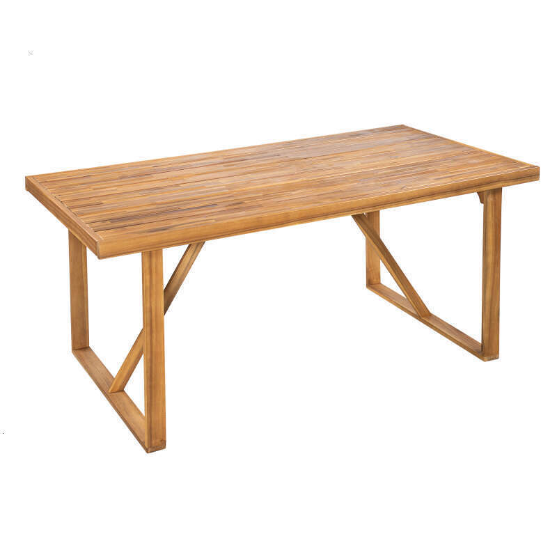 7 Pieces Acacia Wood Outdoor CushionsModern 6 Chairs with Handwoven Cord and 1 Large Table Dining Furniture Set for Lawn Backyard Garden DeckPoolsideT