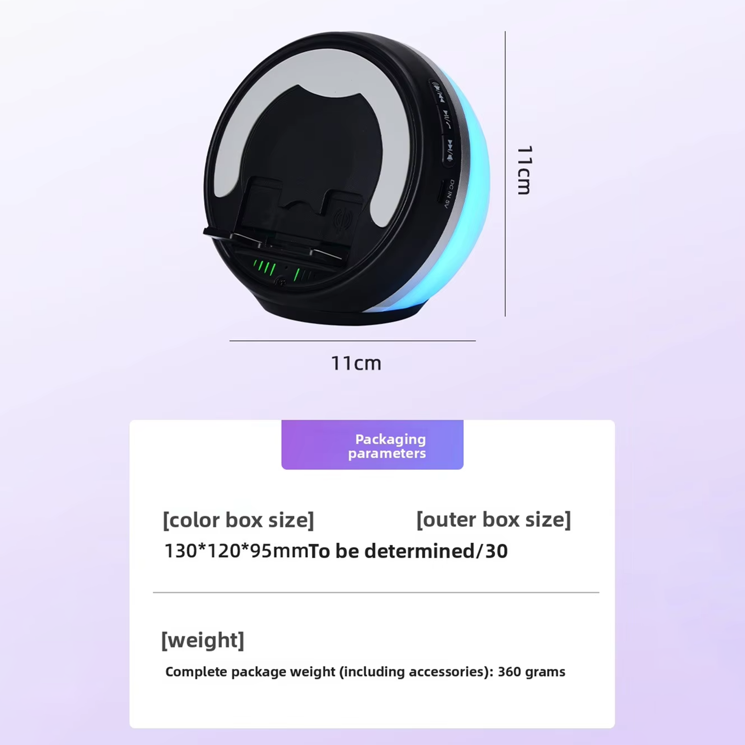 Sensor Speaker Phone Stand - Auto-Play on Contact, Wireless & Inductive Modes, RGB Light, TF Card, 360° Hi-Fi Sound, Foldable, 2000mAh
