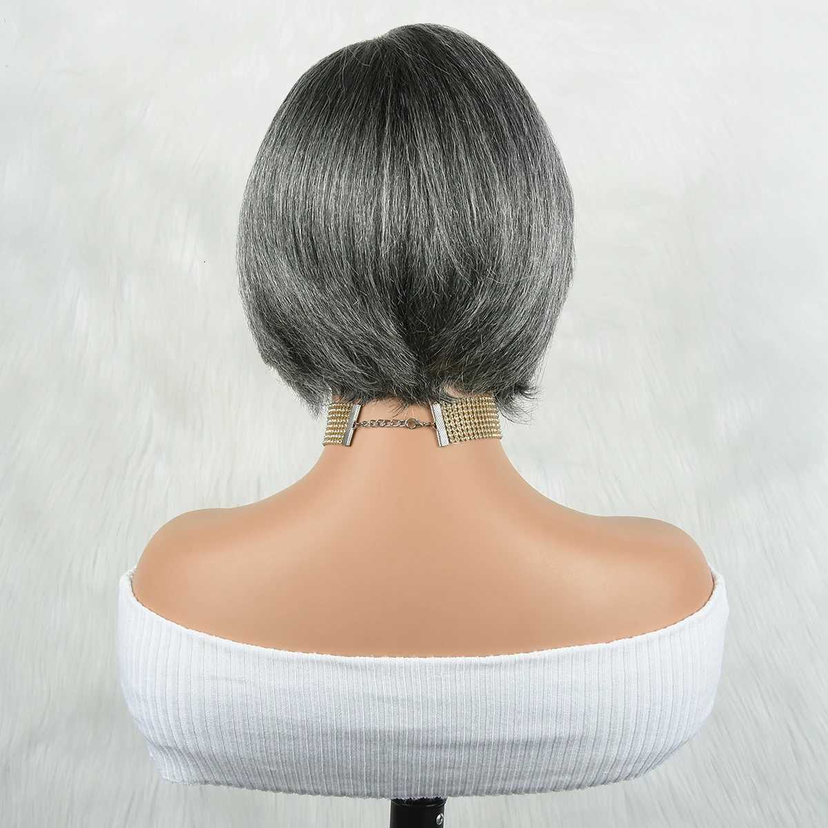 Gray Color 4x4 Lace Closure Human Hair Wigs For Women Mix Silver Lace Closure Wigs Pre Plucked 8 Inches Short BOB Wigs HairUGo X260511