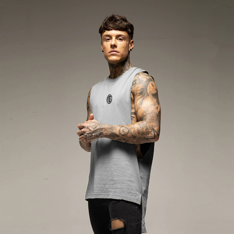 Summer Split Loose Fit Sports Fitness Tank Top Mens Extended Hip Hop Fashion Sleeveless Tshirt 260423