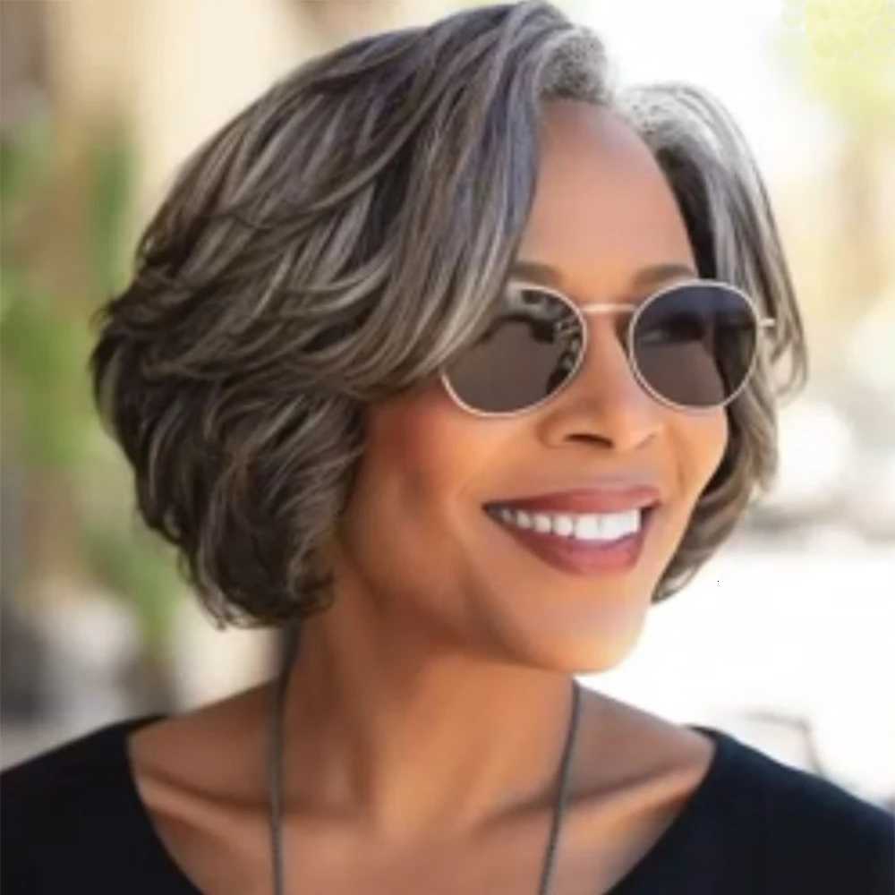 Gray Color 4x4 Lace Closure Human Hair Wigs For Women Mix Silver Lace Closure Wigs Pre Plucked 8 Inches Short BOB Wigs HairUGo X260511