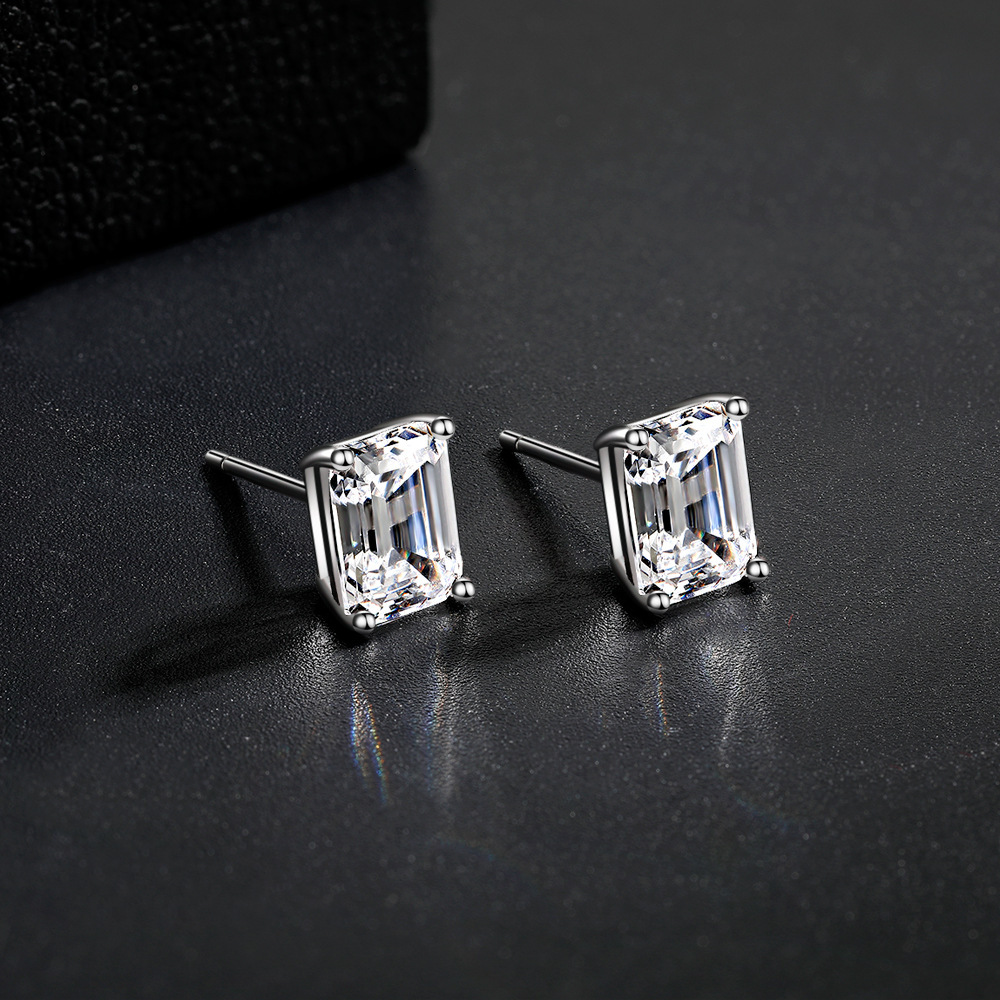 Pure 100 925 Sterling Silver Elegant Luxury Jewelry Emerald Cut White Moissanite Diamond Solitaire Party Women Wedding Stud Earring For Christmas gift