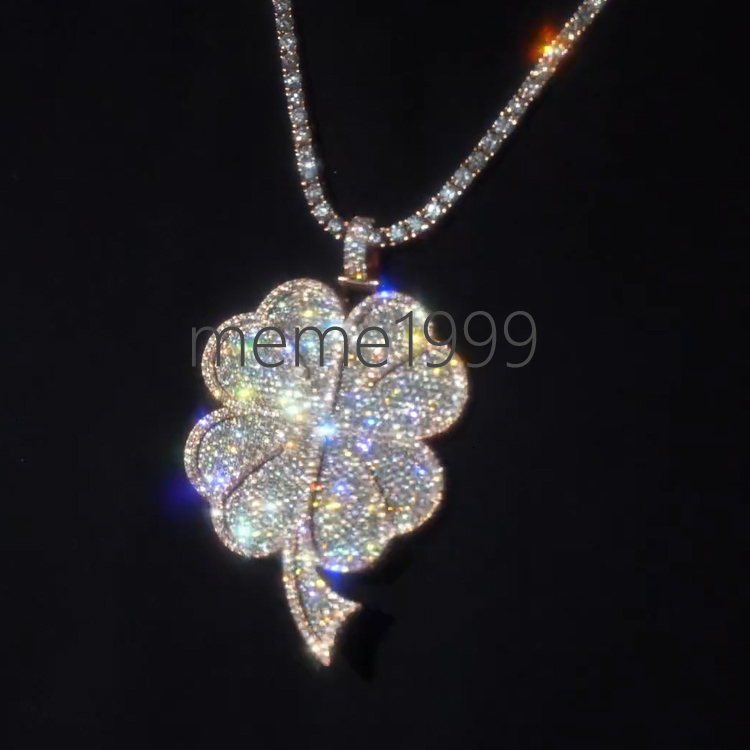 Custom Four Clover Charm Moissanite Diamond Iced Out 925 Sterling Silver 18K Gold Plating VVS GRA Certified Moissanite Pendant