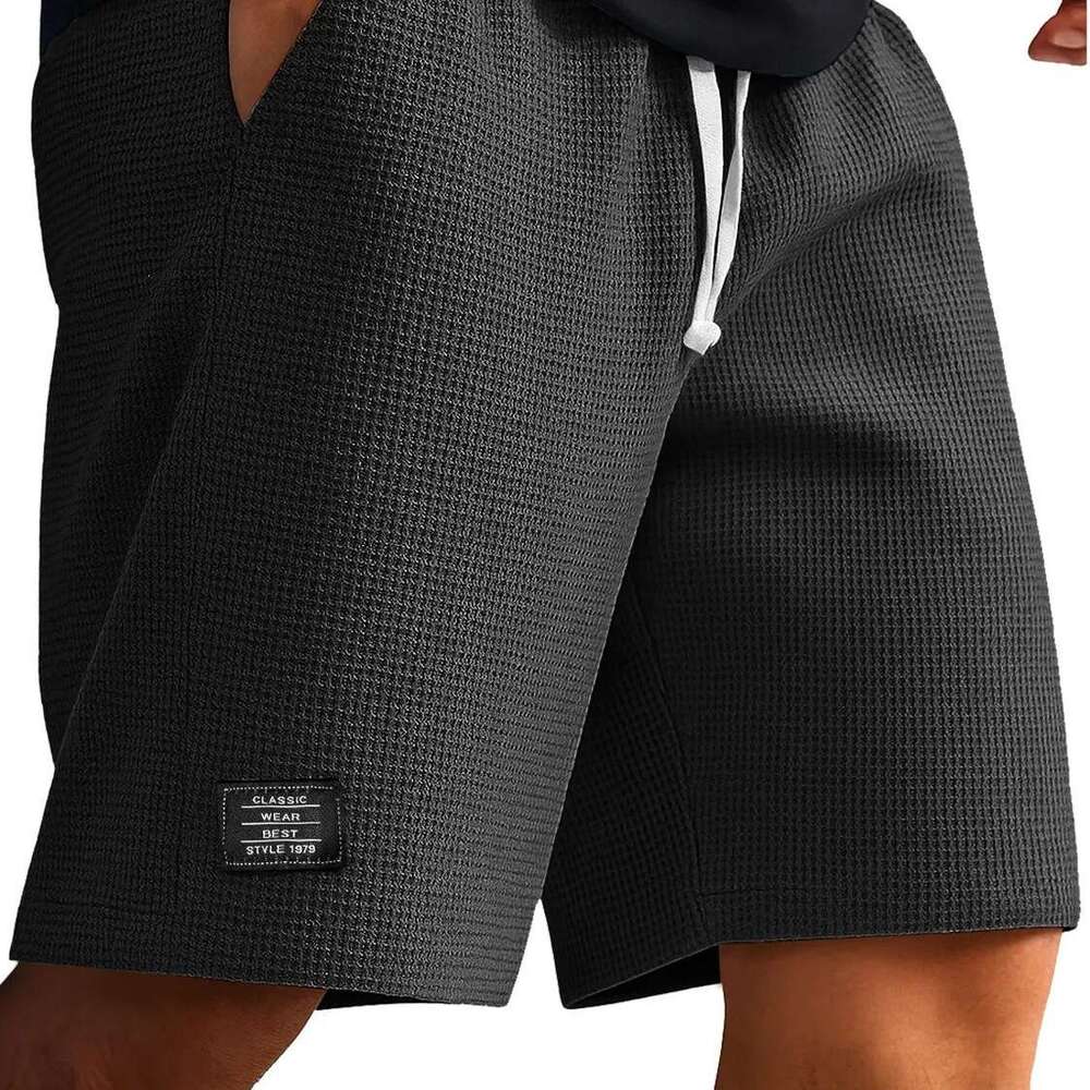 Men's Summer Sports Shorts, American Style Casual Waffle Knit Shorts, Mid-Length Pants for Young and Middle-Aged Men