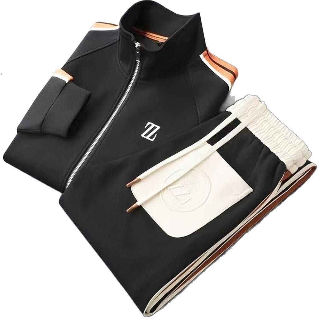 Lightweight Designer Men's Autumn New Stand Collar Casual Sports Suit Trendy Fashion Tracksuit Long Sleeve Straight Pants Two-Piece Set - view 6