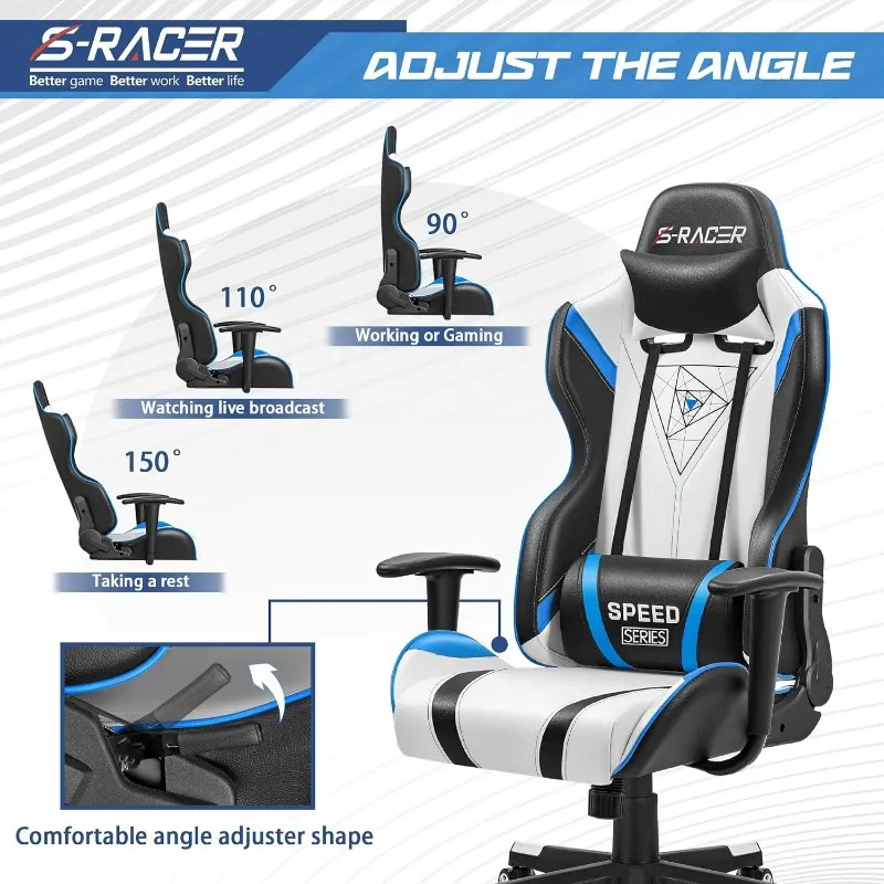 Homall Gaming Racing Office High Back PU Leather Computer Desk / Video Game Ergonomic Swivel Chair with Headrest
