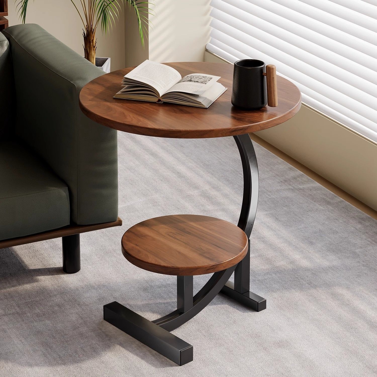 R05293 Double-layer shelf, Nordic style, minimalist modern round side table
