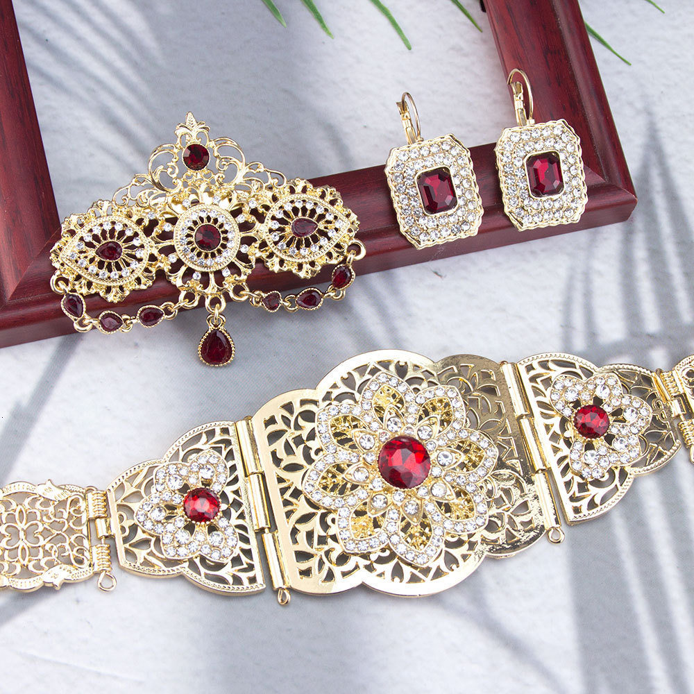 Arabian Wedding Jewelry Set Robe Dress Belt Earrings Necklace Moroccan Metal Waist Chain Wedding Bridal Crown Head Chain 241107