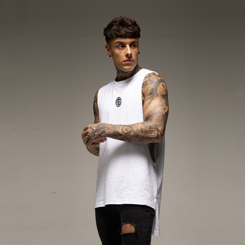 Summer Split Loose Fit Sports Fitness Tank Top Mens Extended Hip Hop Fashion Sleeveless Tshirt 260423
