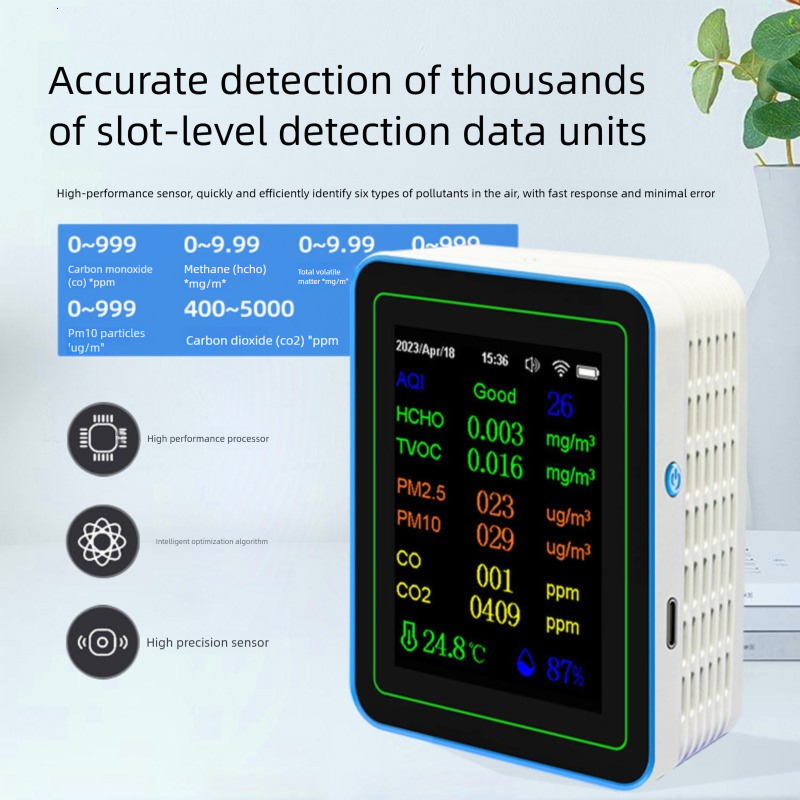12 In 1 Air Quality Monitor PM2.5 PM10 CO CO2 TVOC HCHO AQI Tester Color Screen WIFI with Time/ Date Display for Home Office