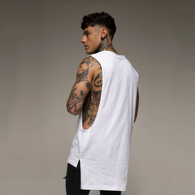 Summer Split Loose Fit Sports Fitness Tank Top Mens Extended Hip Hop Fashion Sleeveless Tshirt 260423