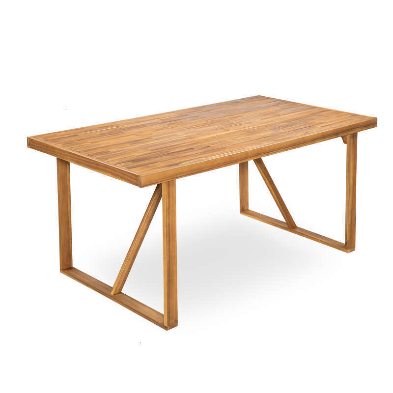 7 Pieces Acacia Wood Outdoor CushionsModern 6 Chairs with Handwoven Cord and 1 Large Table Dining Furniture Set for Lawn Backyard Garden DeckPoolsideT