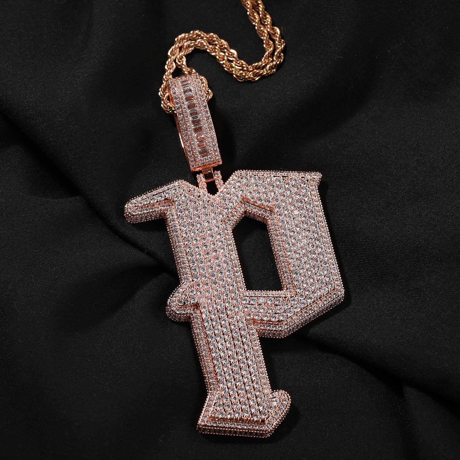 Hip Hop Big P Letter Pendant Necklace 5A Zircon 18K Real Gold Plated Rap Jewelry